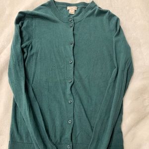 J crew xxs green long sleeve 100% cotton crew neck cardigan